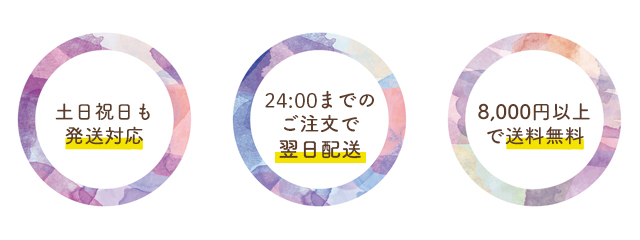 土日祝も出荷対応 23:59までのご注文で翌日発送 8,000円以上で送料無料